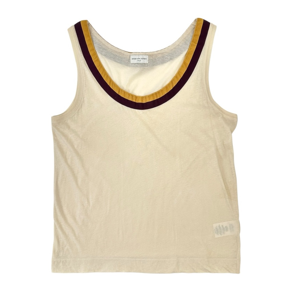Dries Van Noten Ribbon Tank Top - Beige Light Cotton Jersey Sleeveless Top sz S